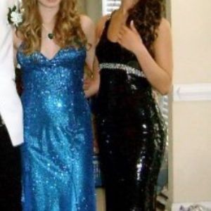 Black sequin backless prom dress